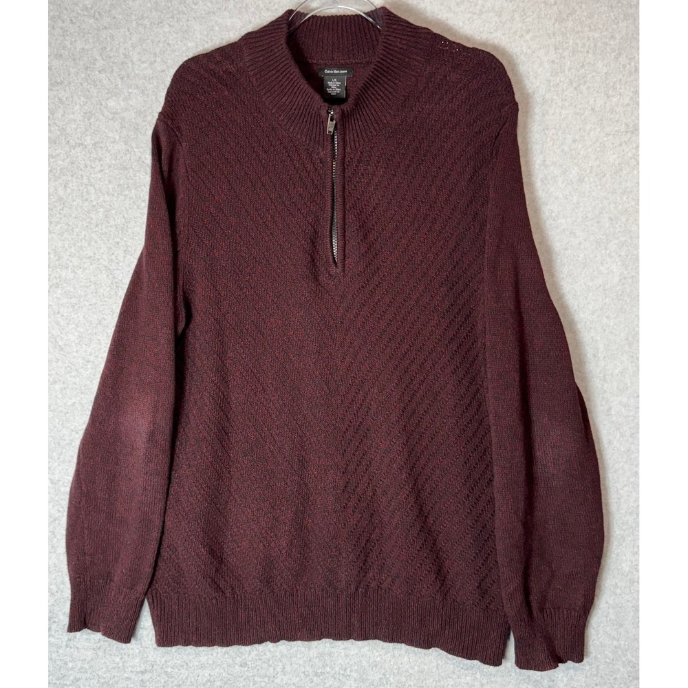 Calvin Klein Jeans 1/4 Zip Pullover Sweater Knit Top Burgundy Mens Large‎